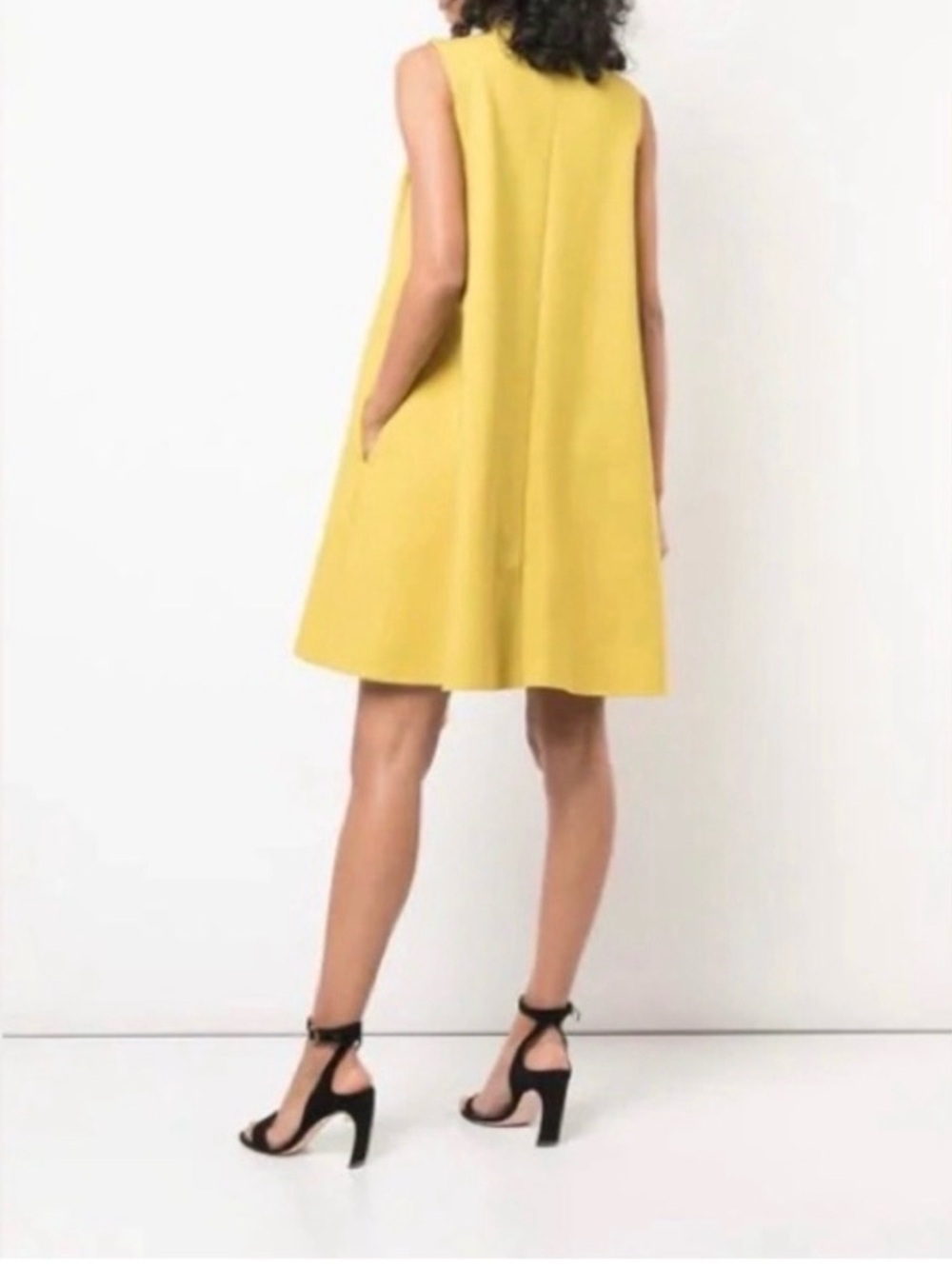 NWT Oscar de la Renta Mustard Yellow Asymmetrical Draped Shift Dress - Picture 2 of 7